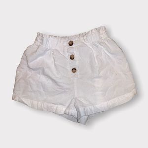 SHEIN White Frill Trim Buttoned Front Cuffed Shorts